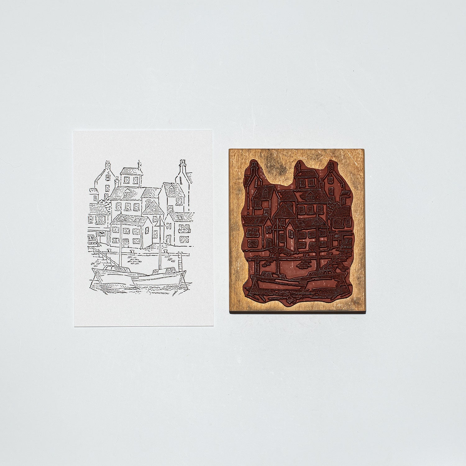 Mounted Wooden Stamp - Harbour Scene 8074K